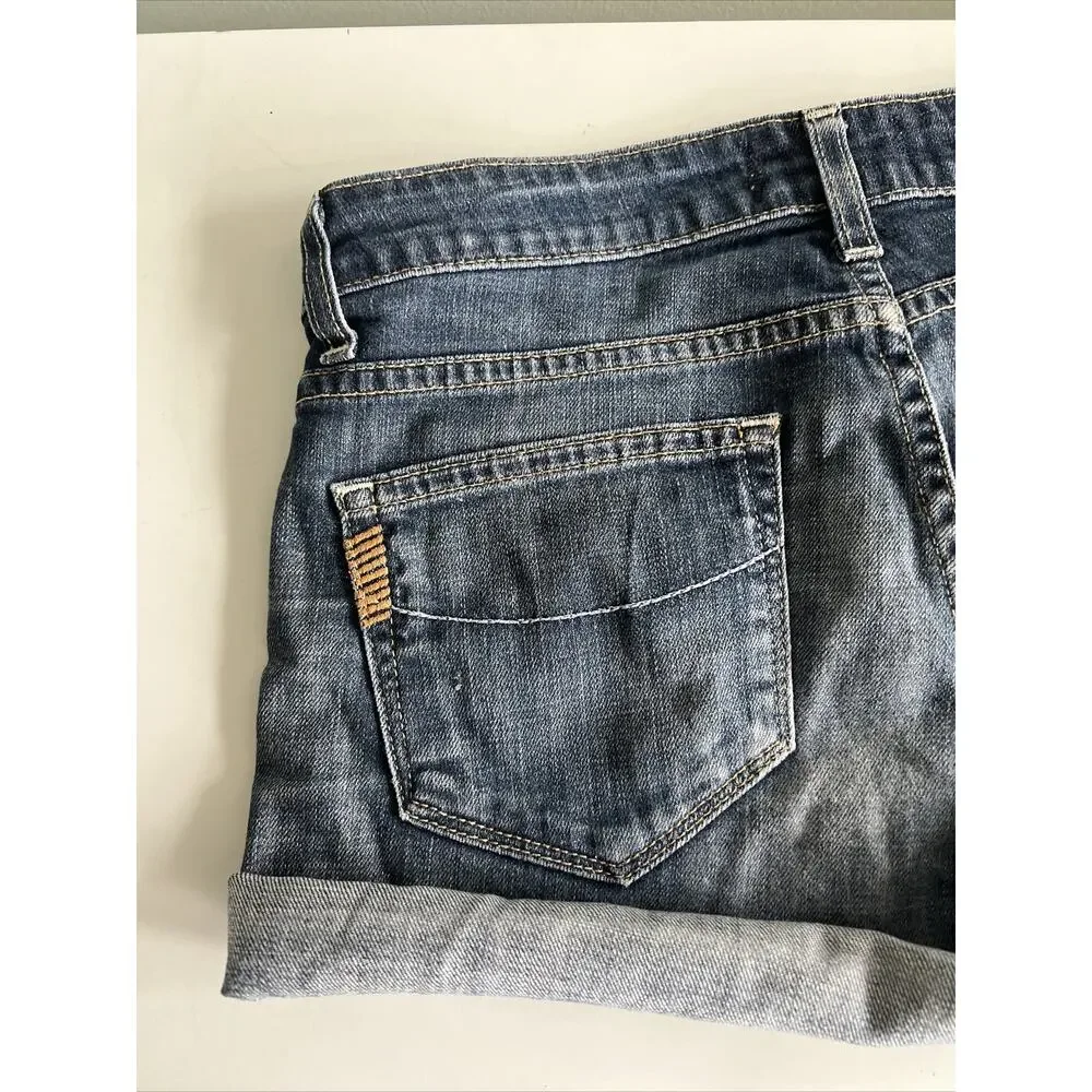 Women's Paige Premium Denim Shorts Mid Rise Raw Hem Relaxed Boyfriend SZ 25